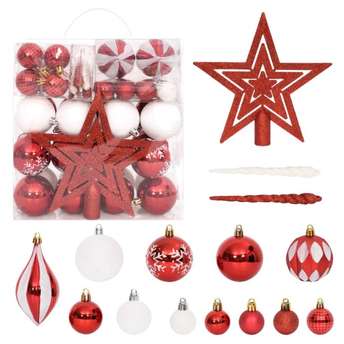Briet 64 Piece Christmas Bauble Set Red and White