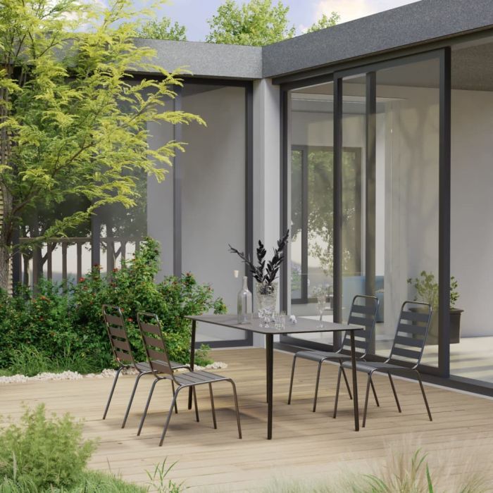 5 Piece Garden Dining Set Steel Dark Grey