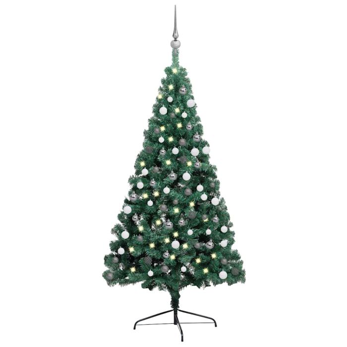 FROSTYN Artificial Half Pre-lit Christmas Tree with Ball Set Green 210 cm
