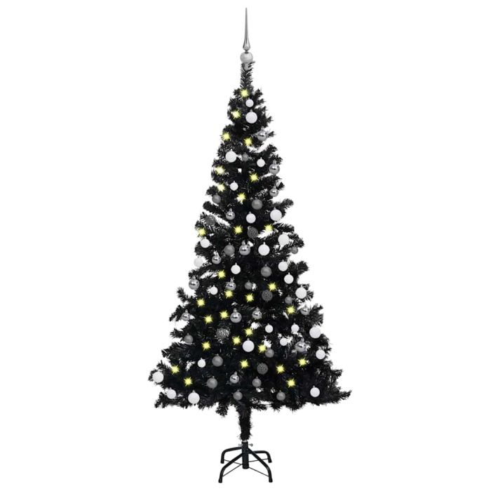 FROSTYN Artificial Pre-lit Christmas Tree with Ball Set Black 180 cm PVC