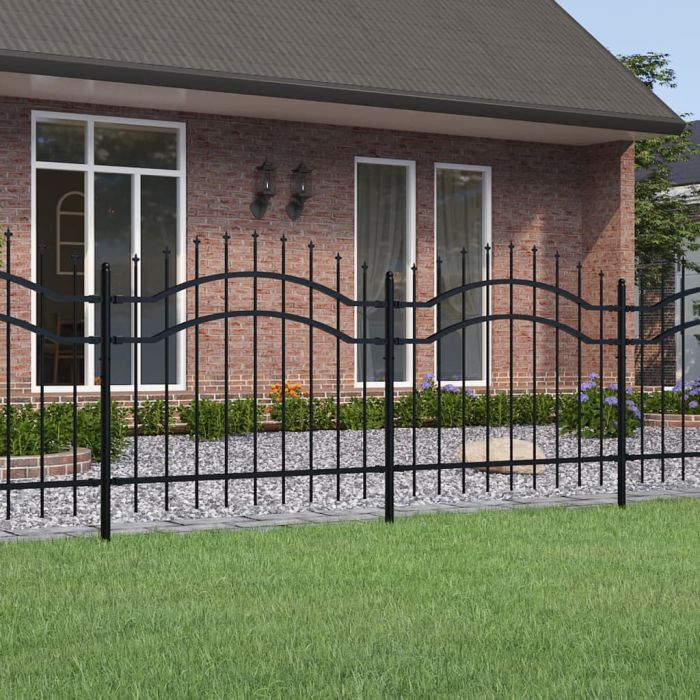 Garden Fence with Spear Top Black 140cm Powder-coated Steel