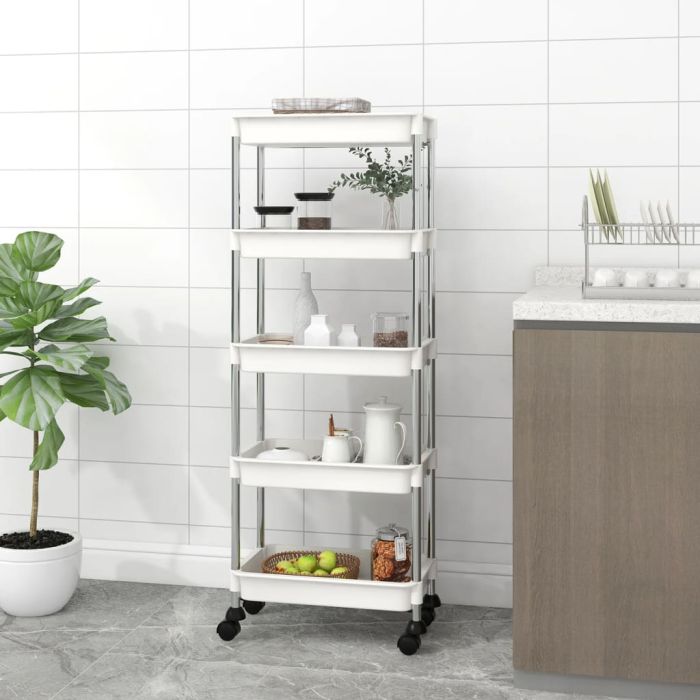 5-Tier Kitchen Trolley White 42x29x128 cm Iron and ABS