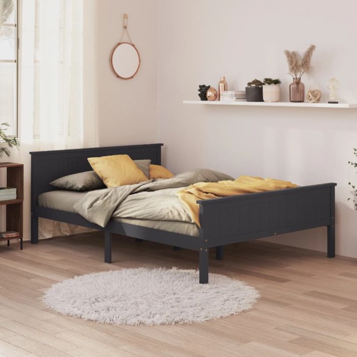Bed Frame Grey Solid Wood Pine 160x200 cm