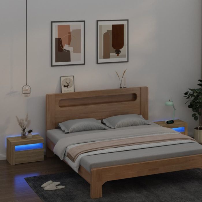 Bedside Cabinets 2 pcs with LEDs Sonoma Oak 60x35x40cm