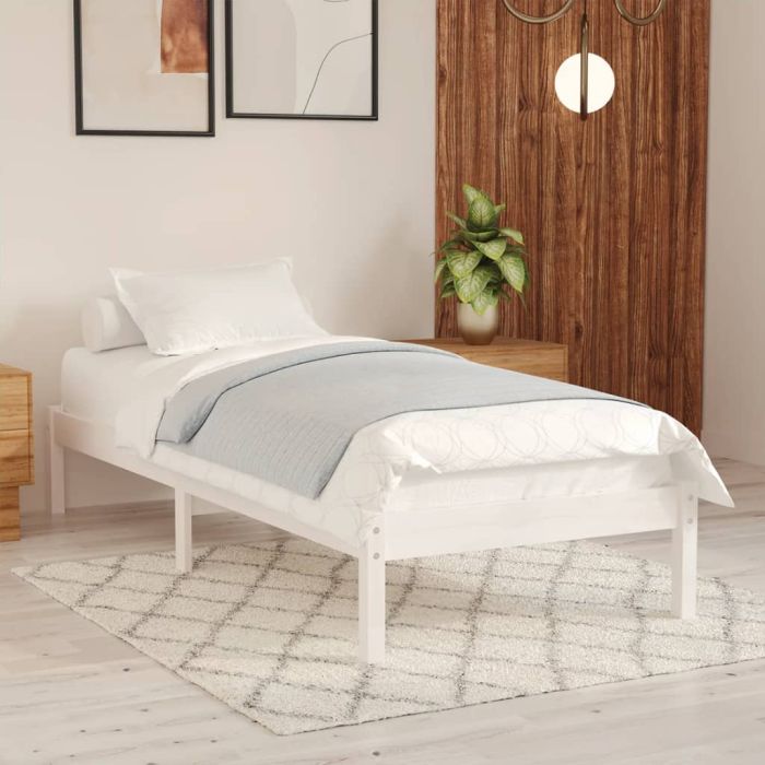 Bed Frame White Solid Wood Pine 100x200 cm