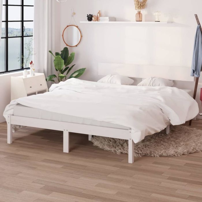 Bed Frame White Solid Wood Pine 140x200 cm