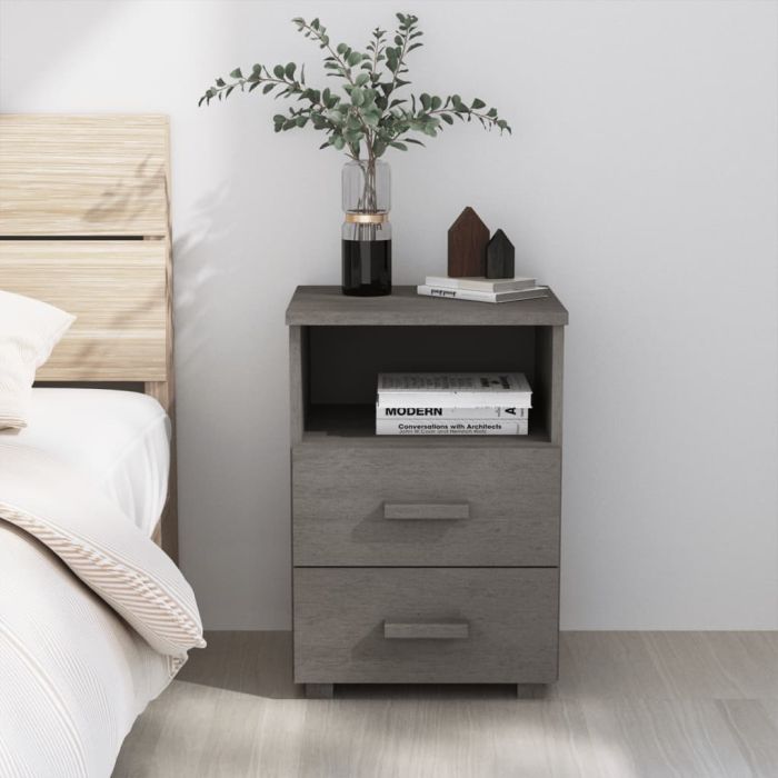 Bedside Cabinet HAMAR Light Grey 40x35x62cm Solid Wood Pine