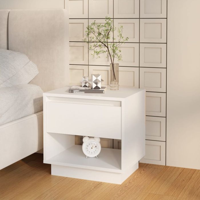 Bedside Cabinet White 45x34x44cm Engineered Wood