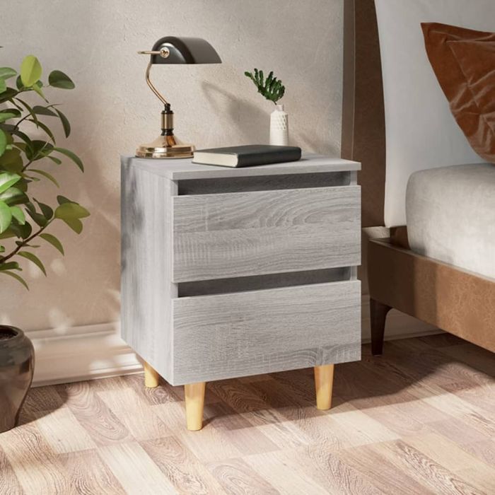 Bed Cabinets with Solid Wood Legs 2 pcs Grey Sonoma 40x35x50cm