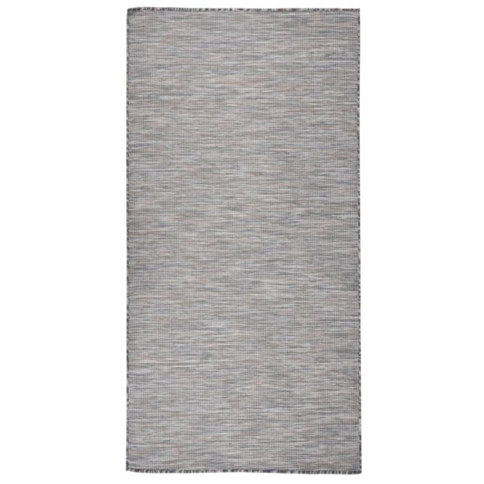 Outdoor Flatweave Rug 100x200 cm Brown and Blue