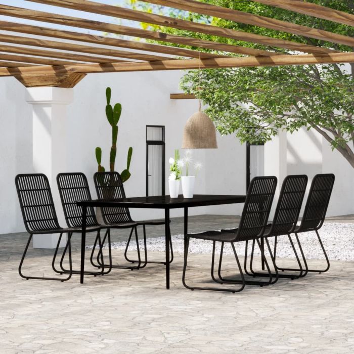 7 Piece Garden Dining Set Black