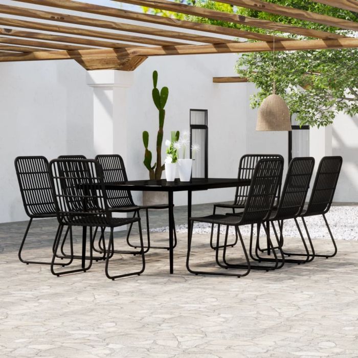 9 Piece Garden Dining Set Black