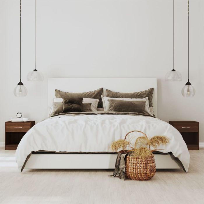 Bedside Table - Venetia 2 Piece Nightstand Brown Oak 36.5cm