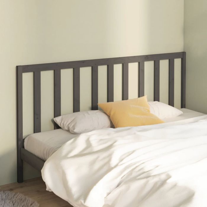 Bed Headboard Grey 186x4x100 cm Solid Wood Pine