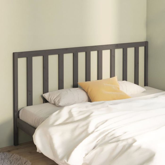 Bed Headboard Grey 206x4x100 cm Solid Wood Pine