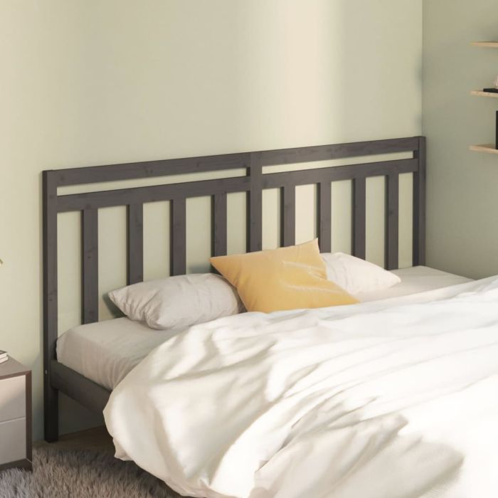 Bed Headboard Grey 206x4x100cm Solid Wood Pine
