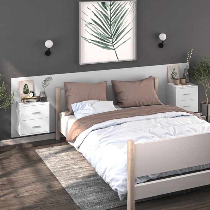 Wall Mounted Bedside Cabinets 2 pcs White - Nevis