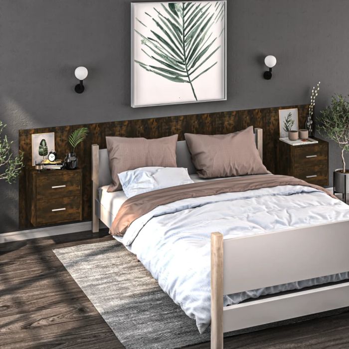 Wall Mounted Bedside Cabinets 2 pcs Smoked Oak - Tiao