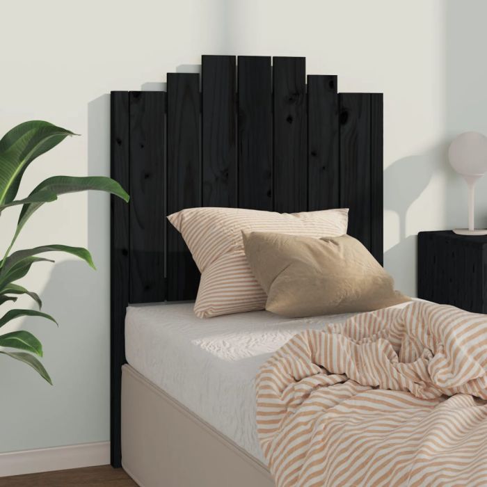 Bed Headboard Black 81x4x110cm Solid Wood Pine