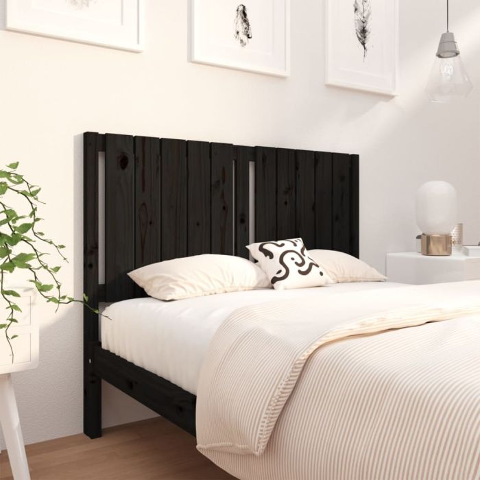 Bed Headboard Black 125.5x4x100cm Solid Wood Pine