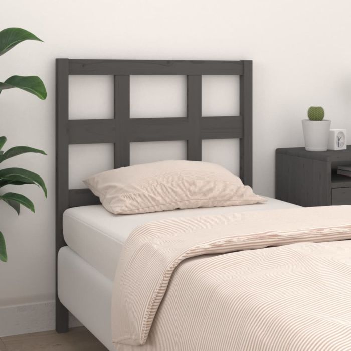 Bed Headboard Grey 80.5x4x100 cm Solid Wood Pine