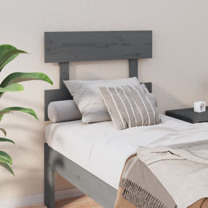 Bed Headboard Grey 93.5x3x81 cm Solid Wood Pine