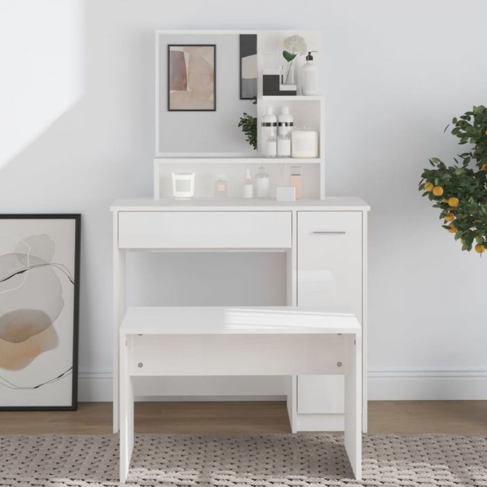 Dressing Table with Mirror High Gloss White 86.5x35x136cm