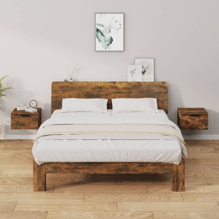 Wall Mounted Bedside Cabinets 2 pcs Smoked Oak 34x30x20cm