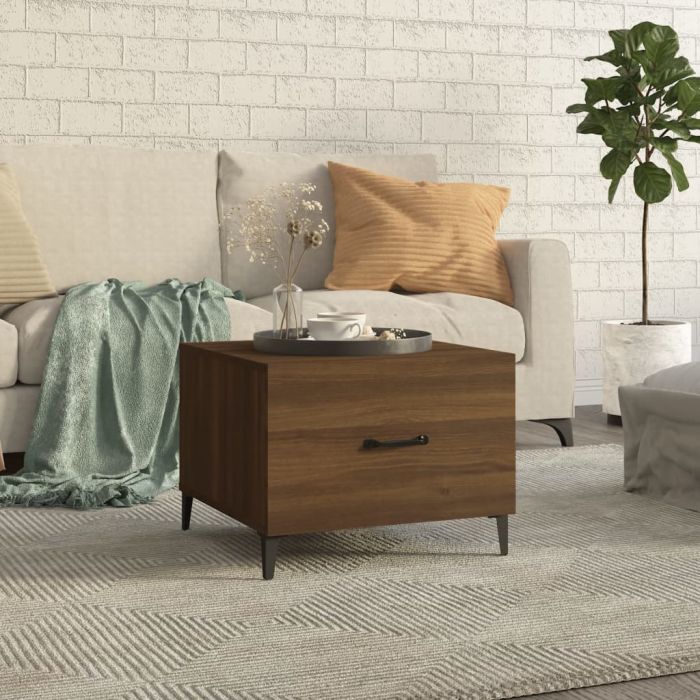 Coffee Table with Metal Legs Brown Oak 50x50x40 cm