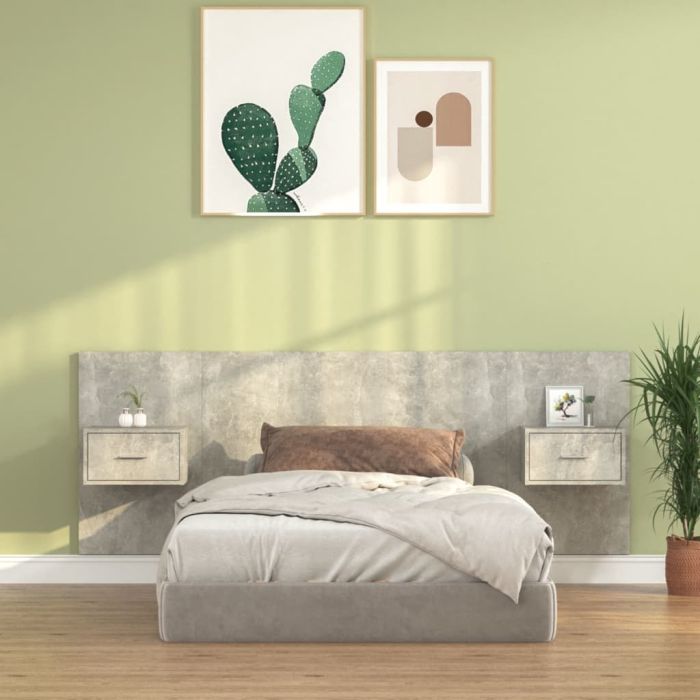 Bed Headboard with Cabinets Concrete Grey Engineered Wood