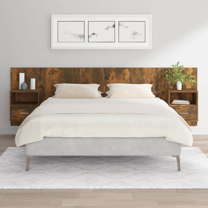 Bed Headboard with Cabinets Smoked Oak Engineered Wood