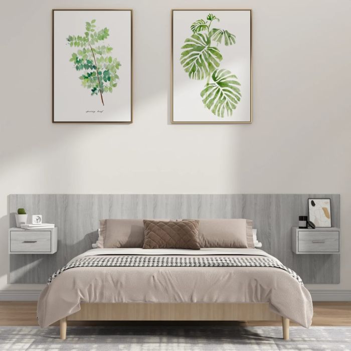 Bed Headboard with Cabinets Grey Sonoma Engineered Wood