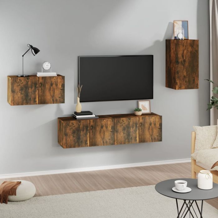 4 Piece TV Cabinet Set Smoked Oak Engineered Wood