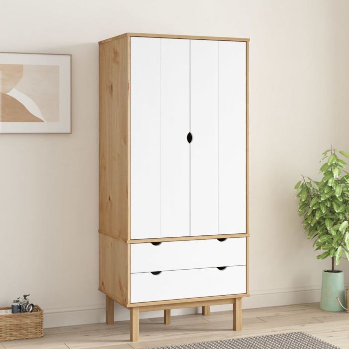 OLIVER 2 Door Wardrobe with 2 Drawers Brown and White - 76.5cm