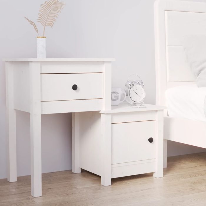 Bedside Cabinet White 79.5x38x65.5cm Solid Wood Pine