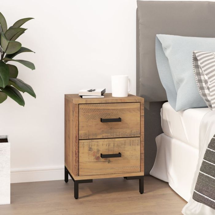 Bedside Table - LARKSPUR Nightstand Brown 36cm