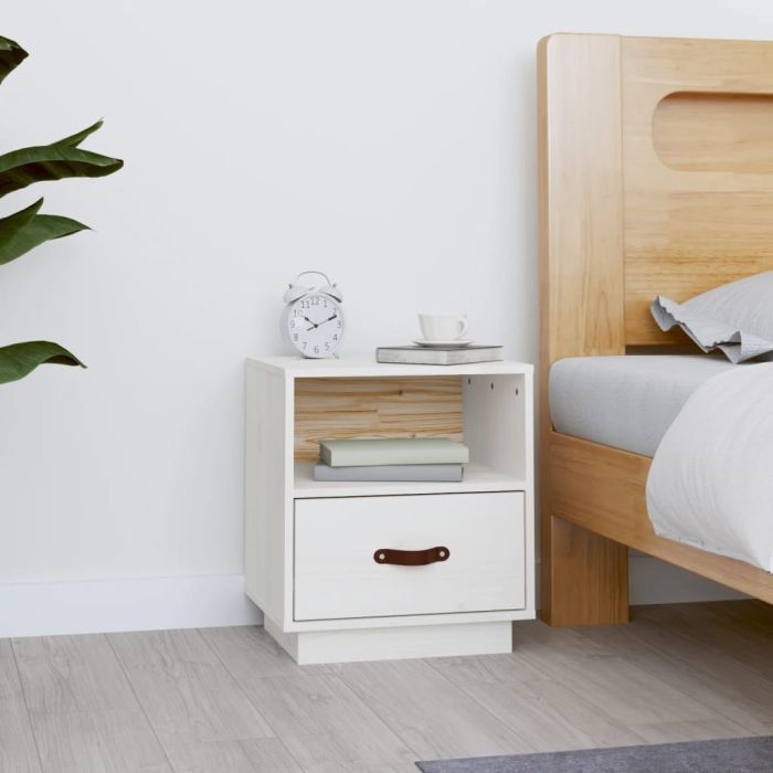 Bedside Cabinet White 40x34x45cm Solid Wood Pine - Lanne