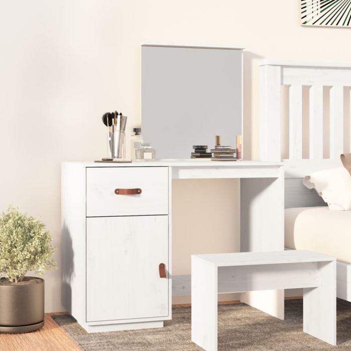 Dressing Table White 95x50x134cm Solid Wood Pine