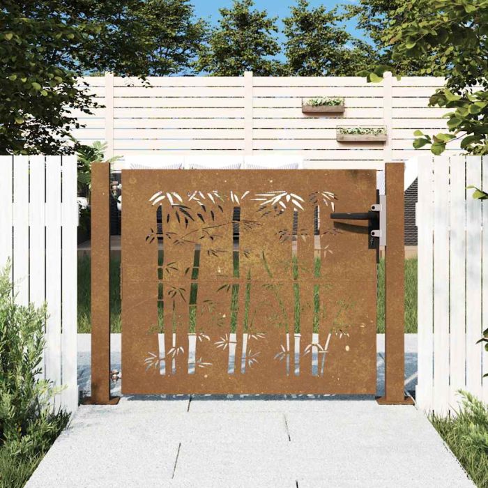Garden Gate 105x105 cm Corten Steel Bamboo Design