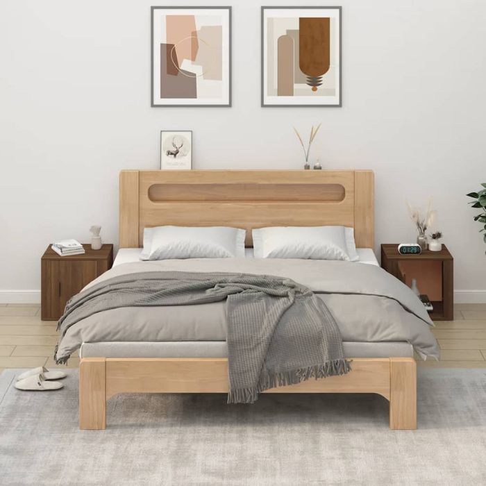 Bedside Table - BETHEL 2 Piece Nightstand Brown Oak 50cm