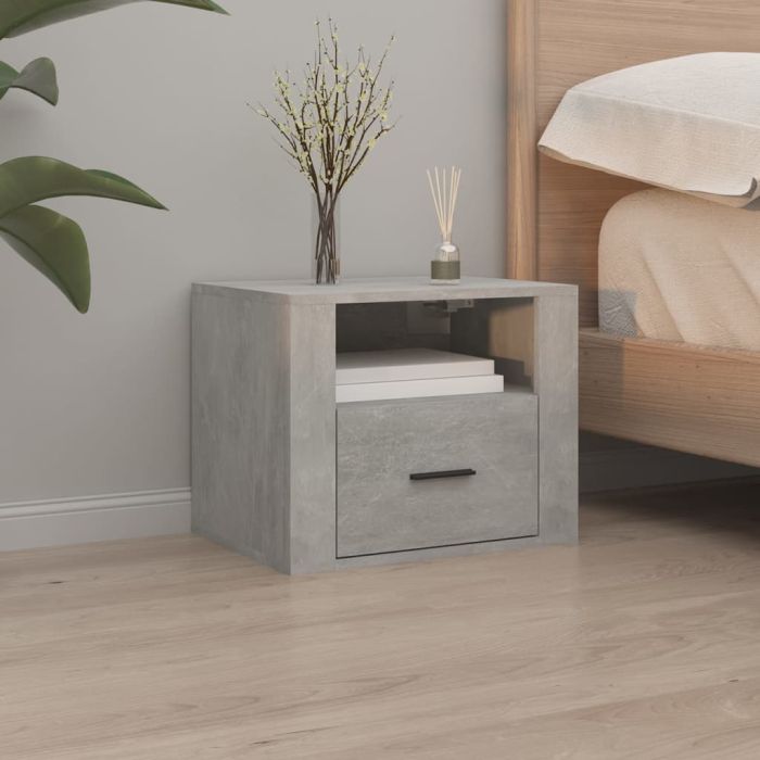 Bedside Table - BRADFORD Nightstand Concrete Grey 50cm