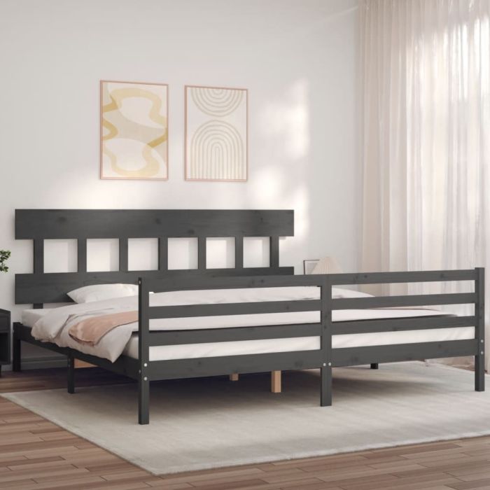 Bed Frame with Headboard Grey 200x200 cm Solid Wood