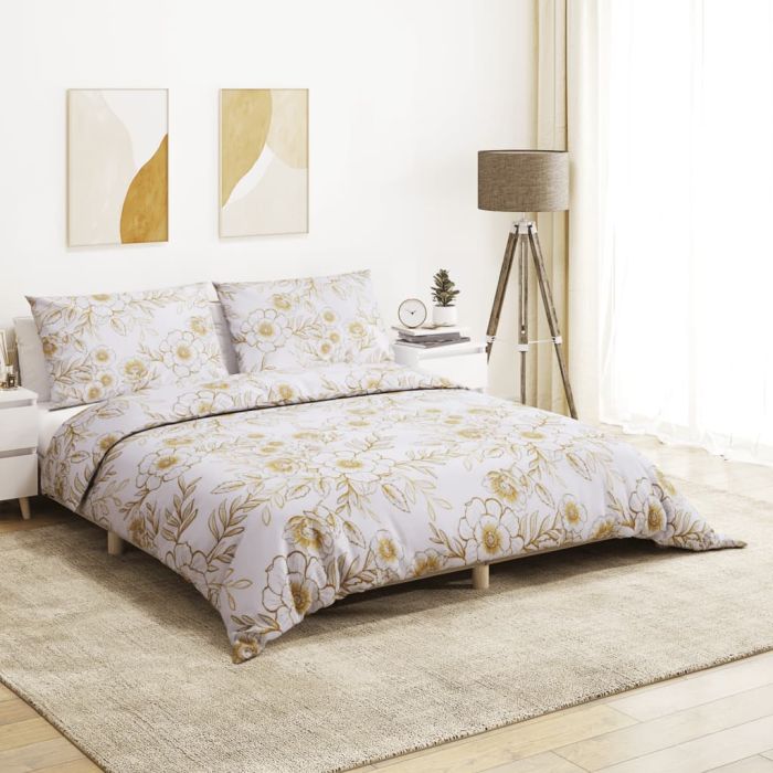 Duvet Cover Set White and Brown 155x220 cm Cotton
