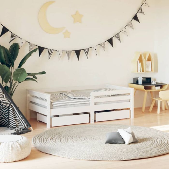 Kids Bed Frame with Drawers White 70x140cm Solid Wood Pine