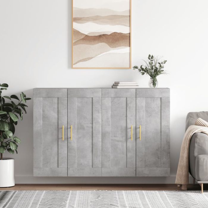 Wall Mounted Cabinets 2 Pieces Concrete Grey Engineered Wood