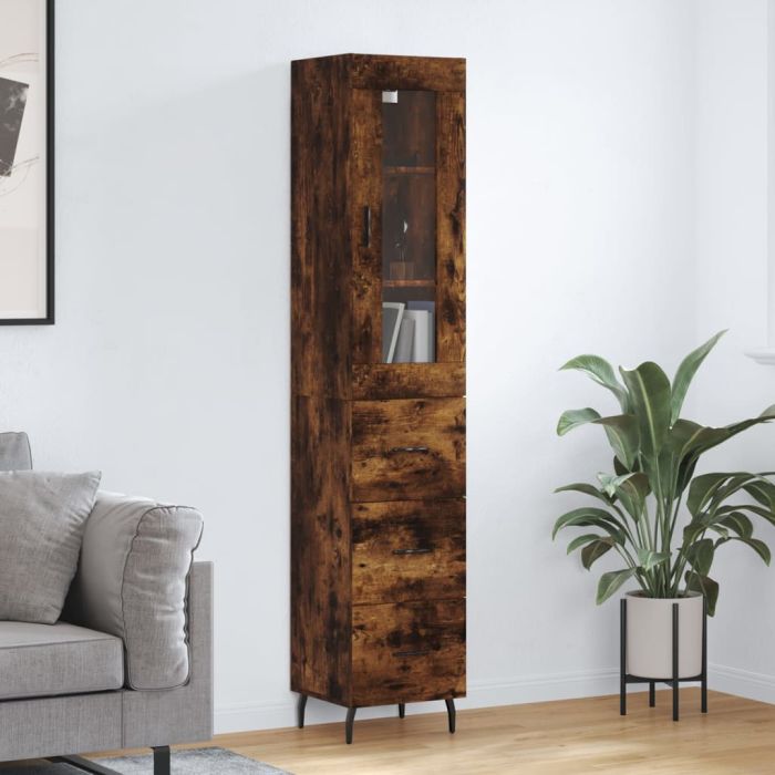 Highboard Smoked Oak 34.5x34x180 cm Engineered Wood