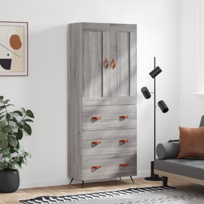 Highboard Grey Sonoma 69.5x34x180 cm Engineered Wood
