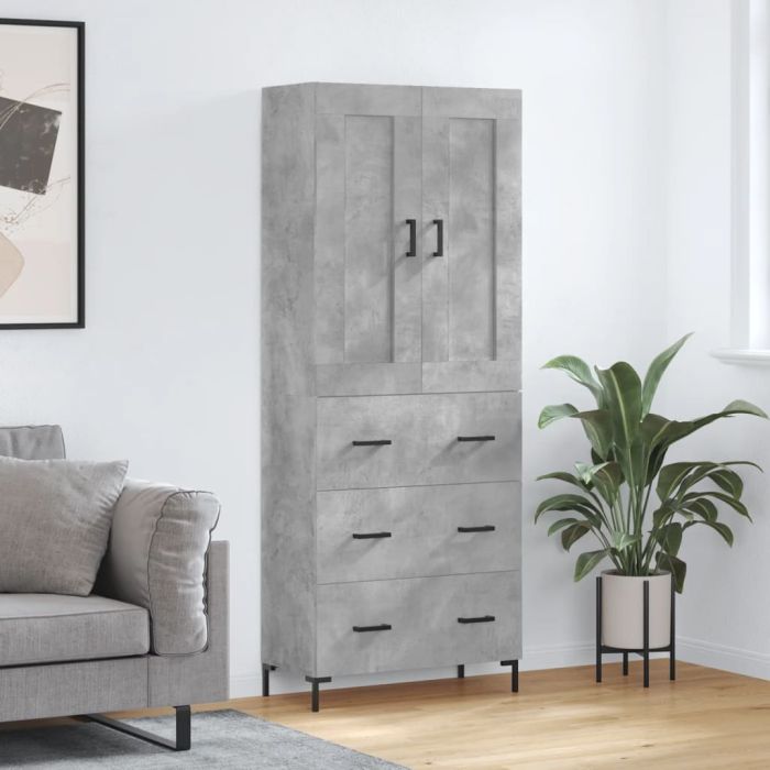 Highboard Concrete Grey 69.5x34x180 cm Engineered Wood