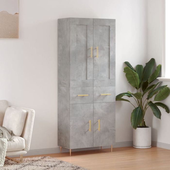 Highboard Concrete Grey 69.5x34x180 cm Engineered Wood