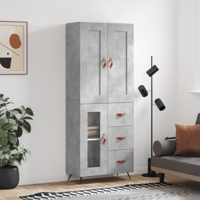 Highboard Concrete Grey 69.5x34x180 cm Engineered Wood